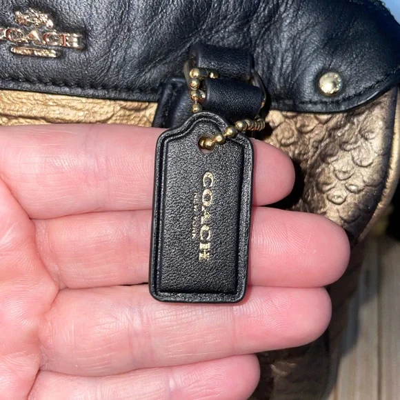 COACH MINI BENNET SATCHEL METALLIC SNAKE EMBOSSED LEATHER BRONZE BKACK CROSSBODY - Picture 7 of 11